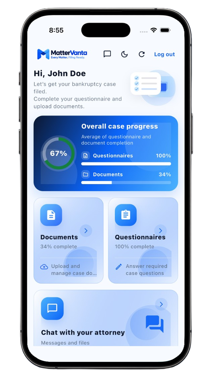 MatterVanta client dashboard on iPhone