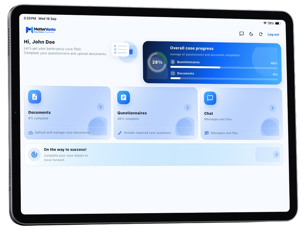 MatterVanta client dashboard on iPad